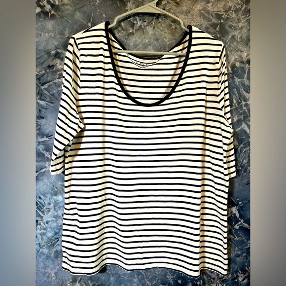 LOFT vintage soft short sleeve crewneck black & cream striped T-shirt top blouse - Picture 1 of 6
